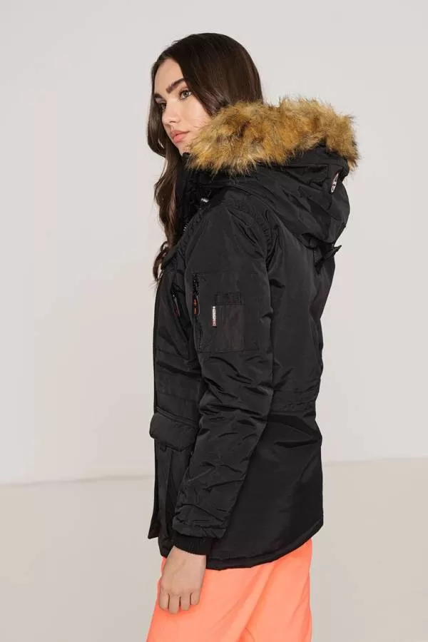 Geacă parka Geographical Norway M | Negru, Cu glugă detașabilă, Blană artificială - Image 4