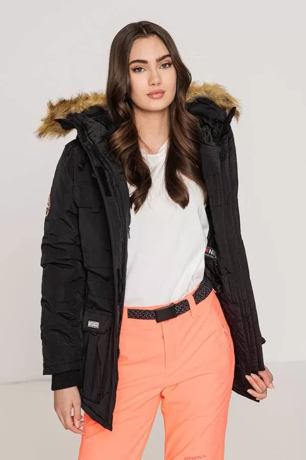 Geacă parka Geographical Norway M | Negru, Cu glugă detașabilă, Blană artificială - Image 3