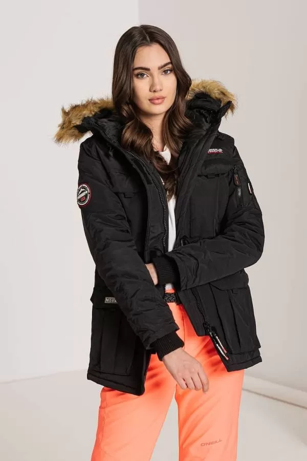 Geacă parka Geographical Norway M | Negru, Cu glugă detașabilă, Blană artificială - Image 5