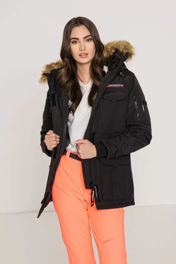 Geacă parka Geographical Norway M | Negru, Cu glugă detașabilă, Blană artificială - Image 2