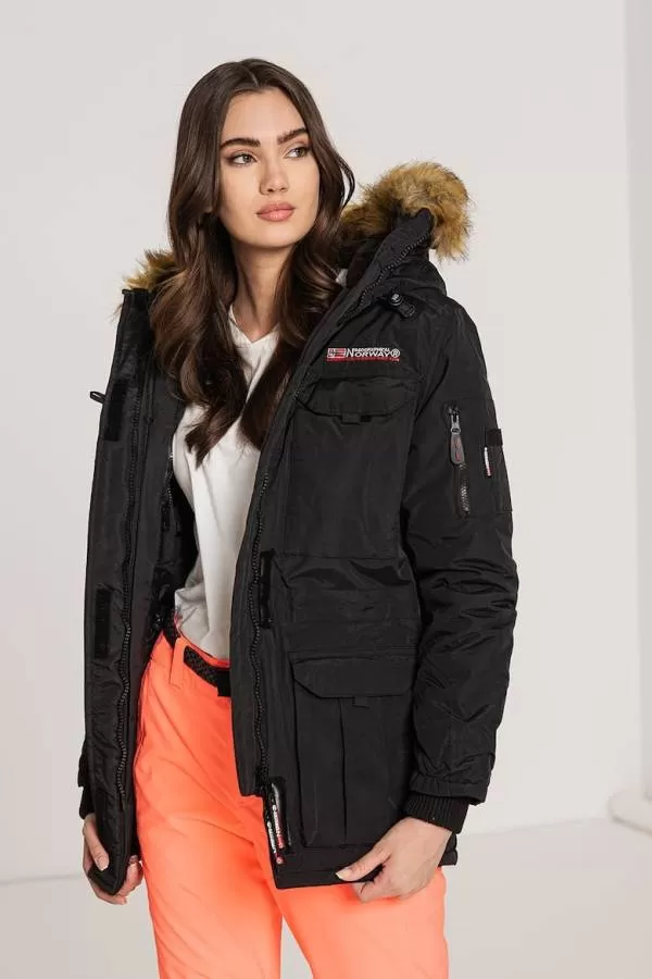 Geacă parka Geographical Norway M | Negru, Cu glugă detașabilă, Blană artificială - Image 6