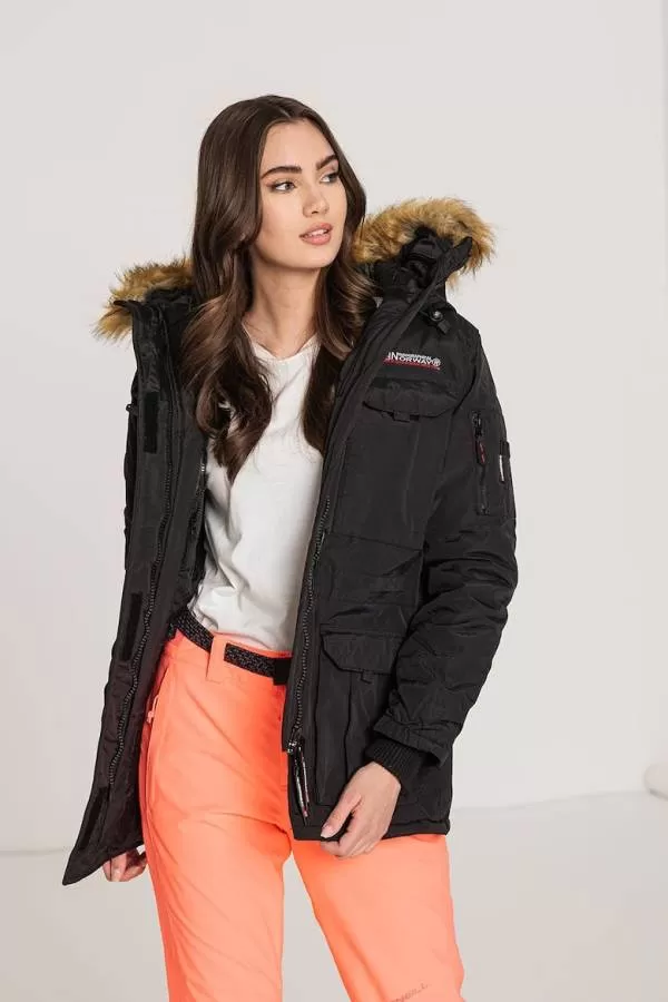 Geacă parka Geographical Norway M | Negru, Cu glugă detașabilă, Blană artificială - Image 7