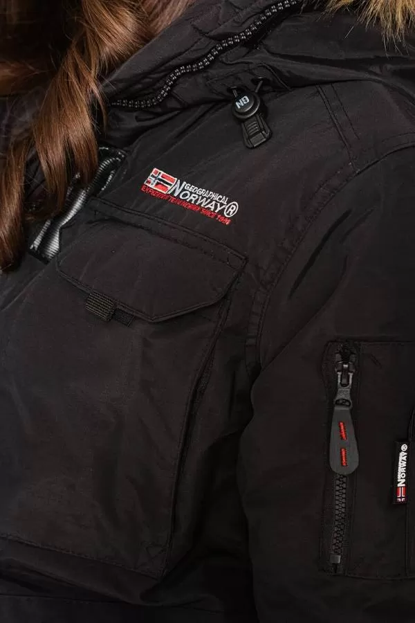 Geacă parka Geographical Norway M | Negru, Cu glugă detașabilă, Blană artificială - Image 8