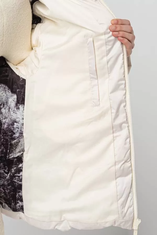 Geacă de iarnă Guess S | Crem, Cu glugă, Monocrom, Piele ecologică - Image 6