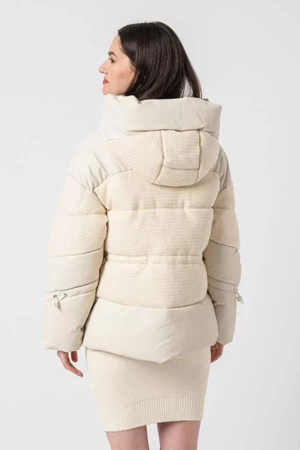 Geacă de iarnă Guess S | Crem, Cu glugă, Monocrom, Piele ecologică - Image 3