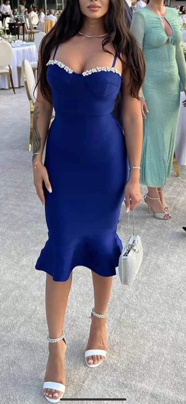 Rochie de seară Bella Barnett EU 36 | Albastru, Midi, Bretele subțiri, Elastan - Image 6
