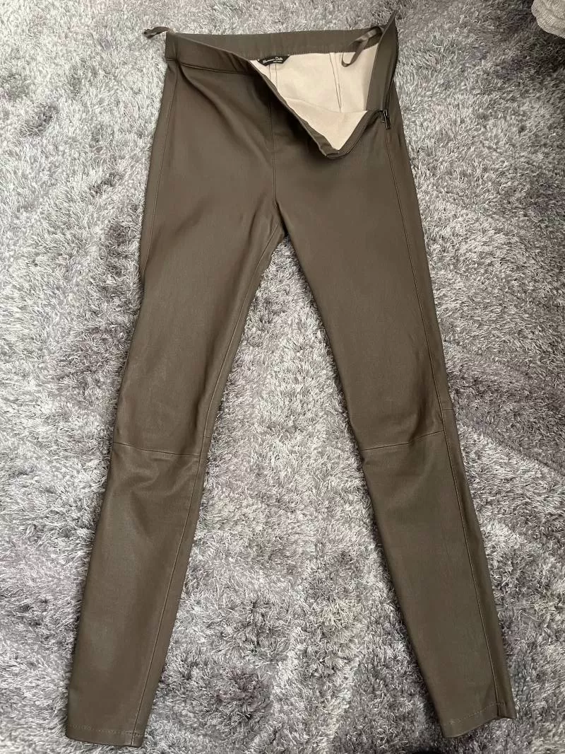 Pantaloni Massimo Dutti EU 36 | Maro, Lungi, Piele naturală - Image 4