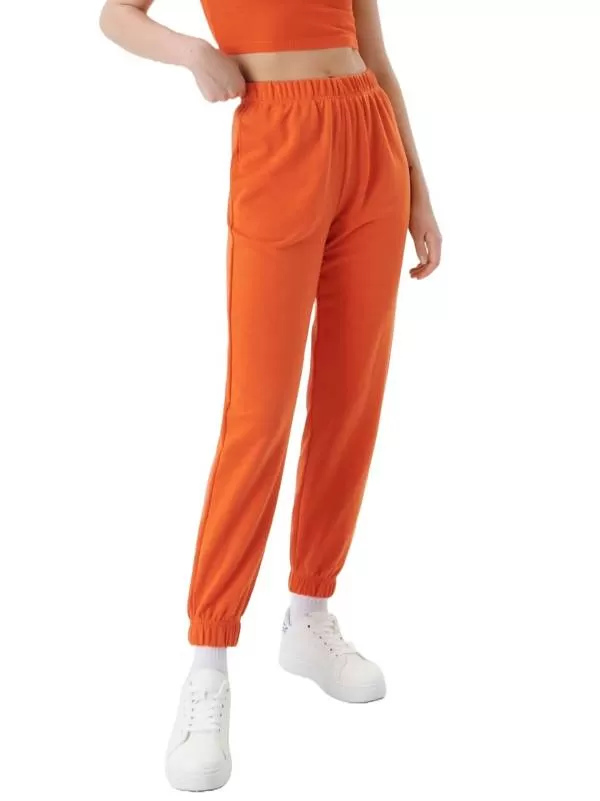 Pantaloni Sinsay L | Portocaliu, Lungi, Bumbac