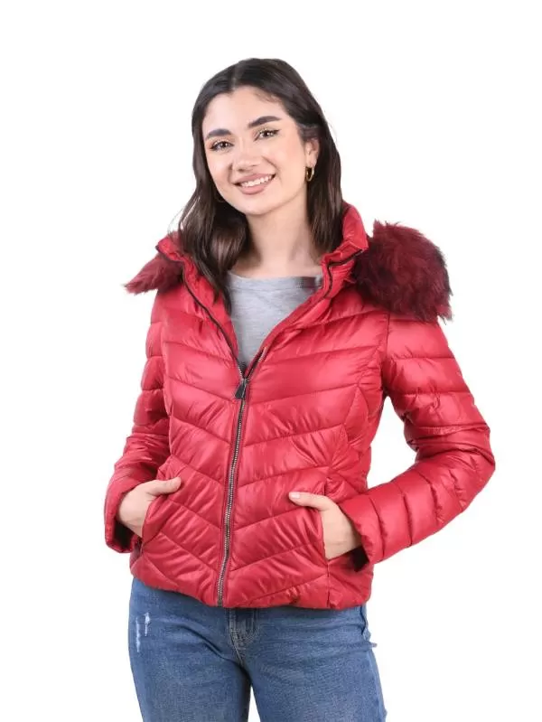 Geacă matlasată Versace M | Roșu, Cu glugă, Monocrom, Poliester
