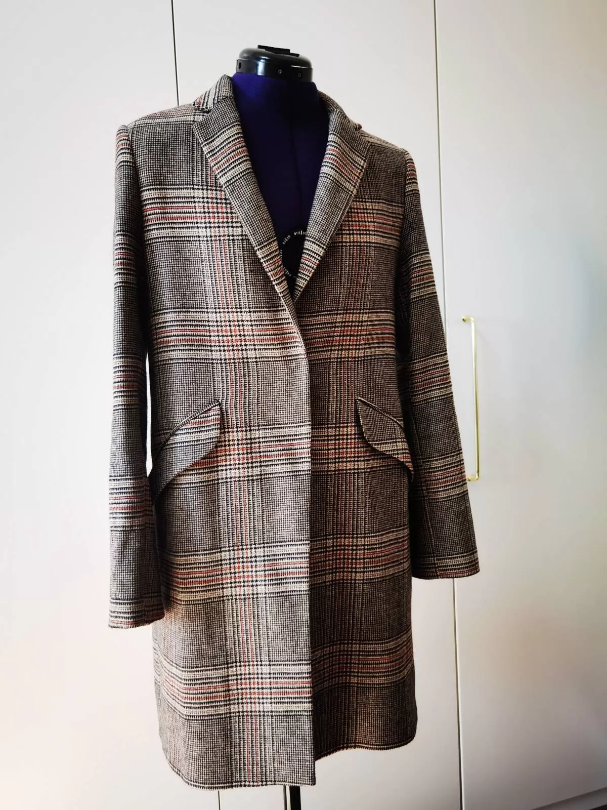 Palton lung Bershka S | Gri, Fără glugă, Carouri, Bumbac - Image 3