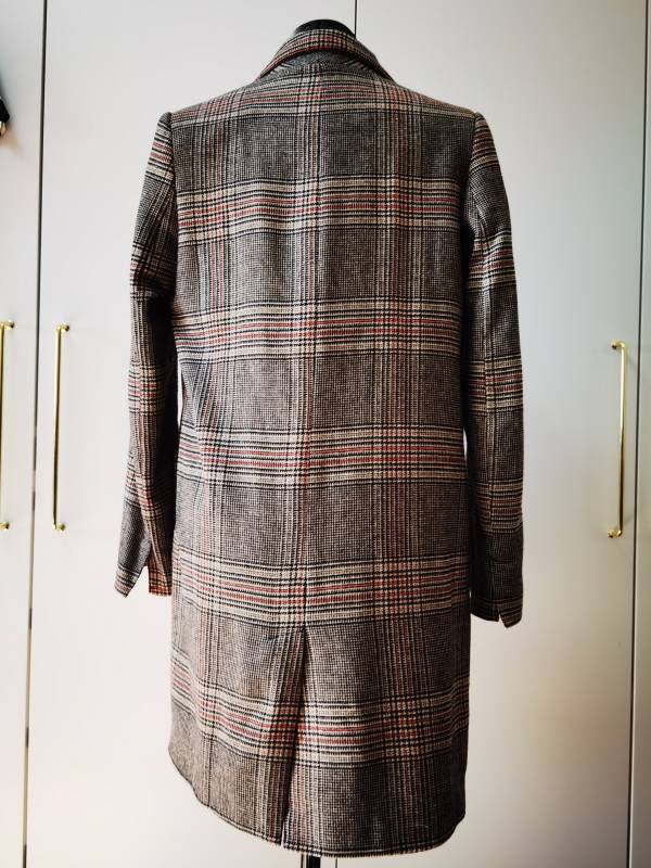 Palton lung Bershka S | Gri, Fără glugă, Carouri, Bumbac - Image 4