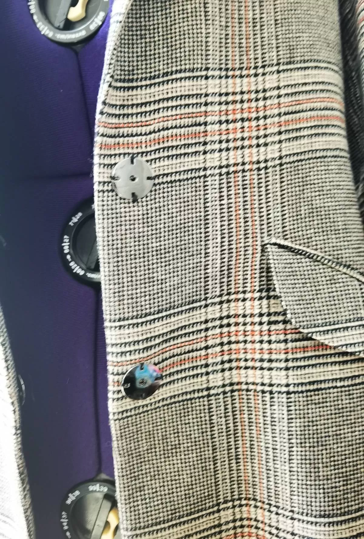 Palton lung Bershka S | Gri, Fără glugă, Carouri, Bumbac - Image 5