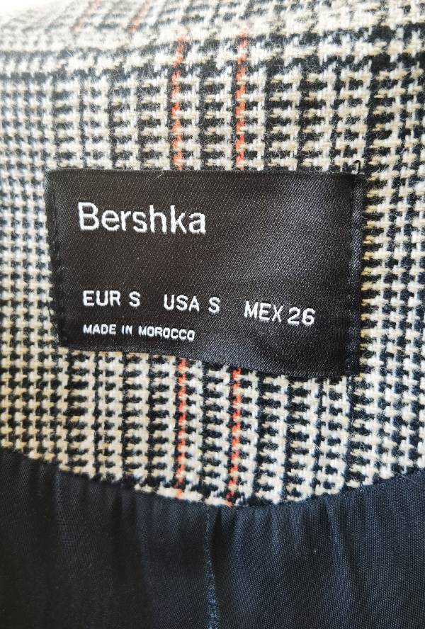 Palton lung Bershka S | Gri, Fără glugă, Carouri, Bumbac - Image 7