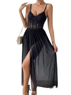 Rochie de seară Shein EU 38 | Negru, Maxi, Poliester