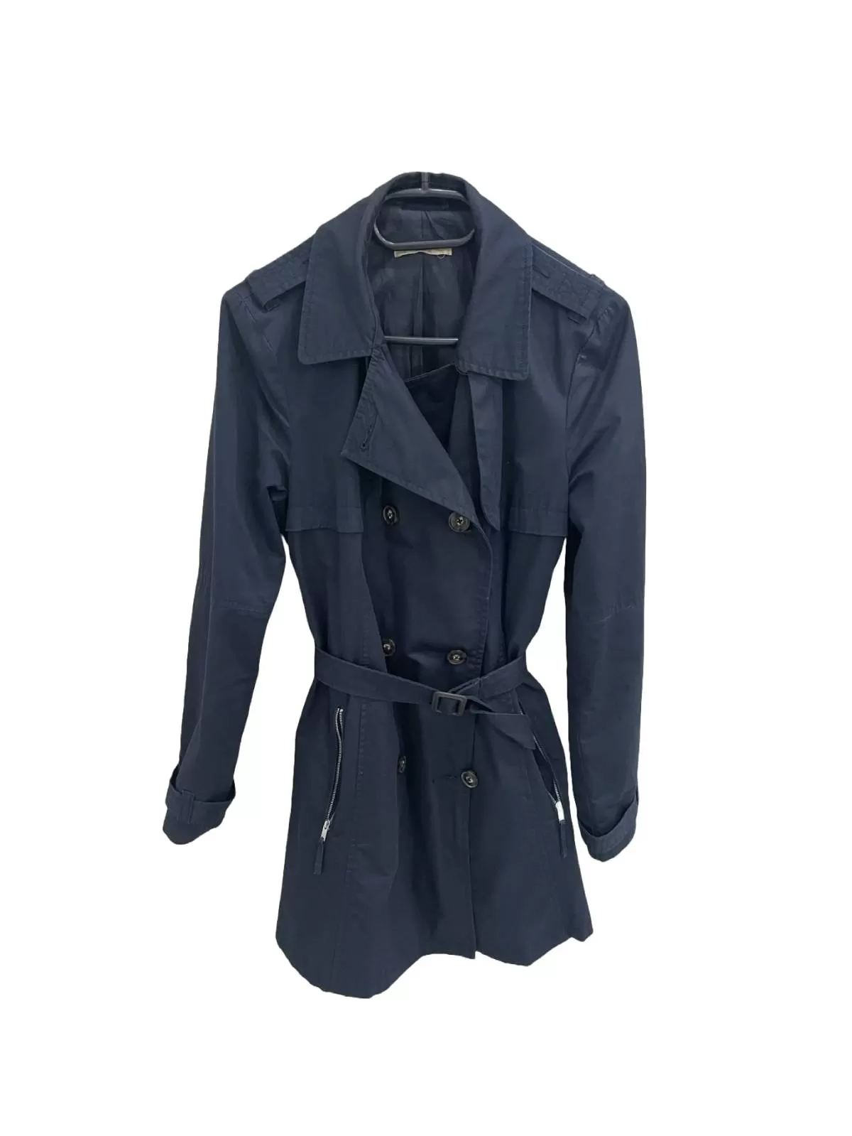Trenci Bershka EU 36 | Albastru, Fără glugă, Monocrom