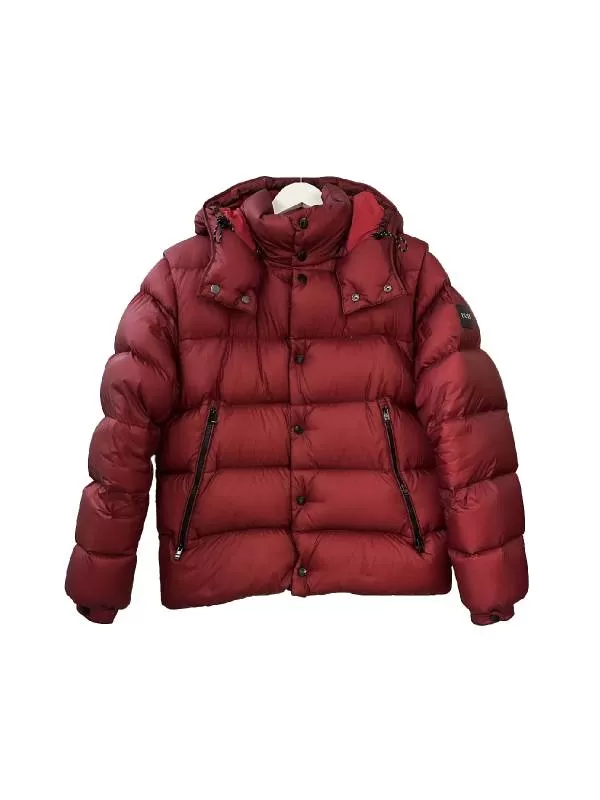 Geacă puffer BOSS EU 50 | Burgundy, Cu glugă, Monocrom, Poliamidă