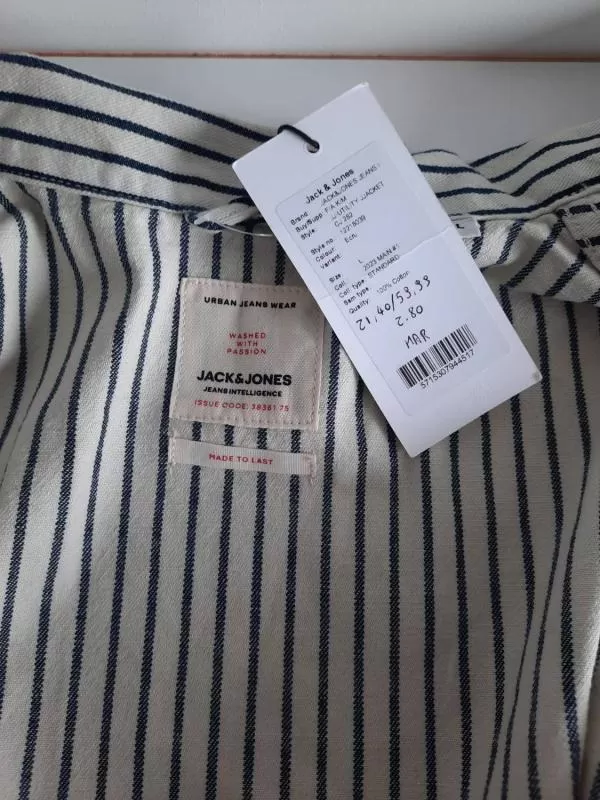 Jachetă Jack&Jones EU 40 | Alb, Fără glugă, Dungi, Bumbac - Image 5
