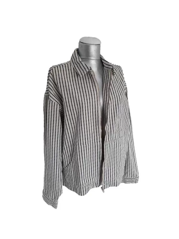 Jachetă Jack&Jones EU 40 | Alb, Fără glugă, Dungi, Bumbac