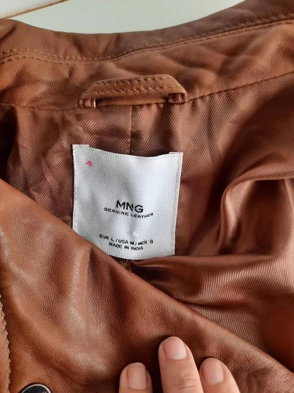 Geacă biker Mango L | Maro, Fără glugă, Monocrom, Design petrecut, Piele ecologică - Image 5