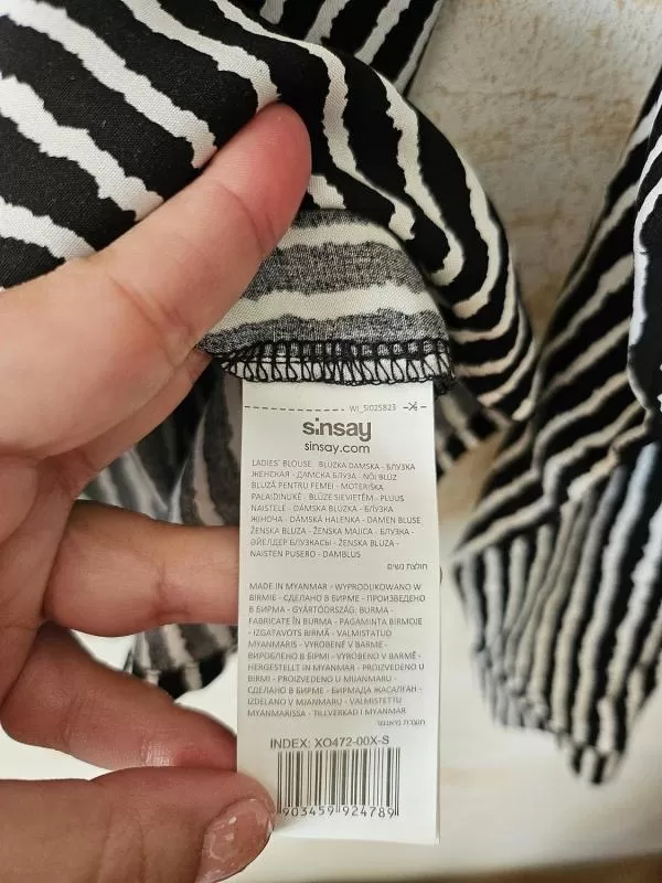 Bluză Sinsay S | Alb, Normal, Mânecă lungă, Dungi, Vâscoză - Image 7