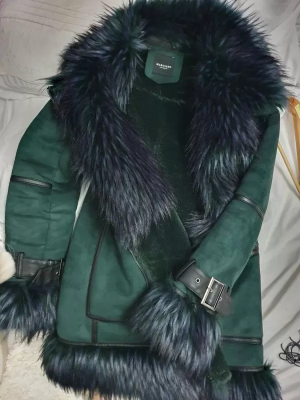 Geacă din blană Guess EU 40 | Turcoaz, Fără glugă, Design petrecut, Blană artificială - Image 7