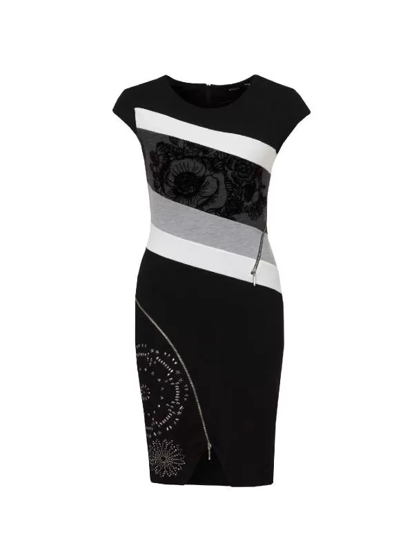 Rochie casual Desigual L | Negru, Midi, Poliester