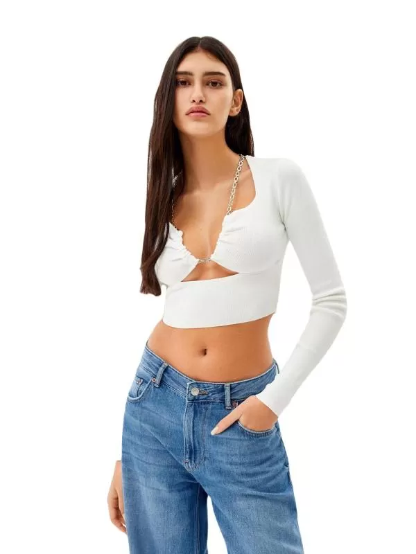 Bluză Bershka S | Alb, Normal, Poliamidă