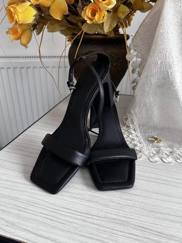 Sandale cu toc Stradivarius EU 38 | Negru, Piele ecologică - Image 3