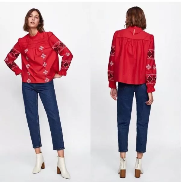 Bluză Zara XS | Roșu, Normal, Bumbac - Image 2