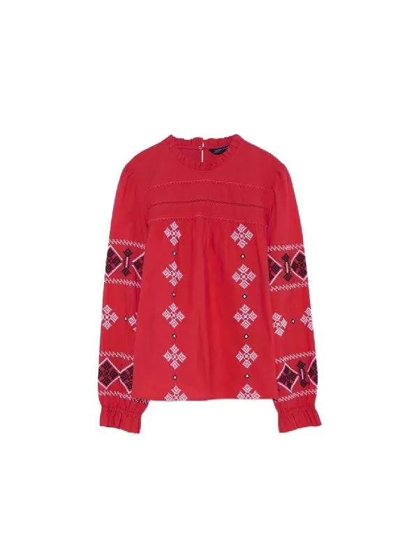 Bluză Zara XS | Roșu, Normal, Bumbac