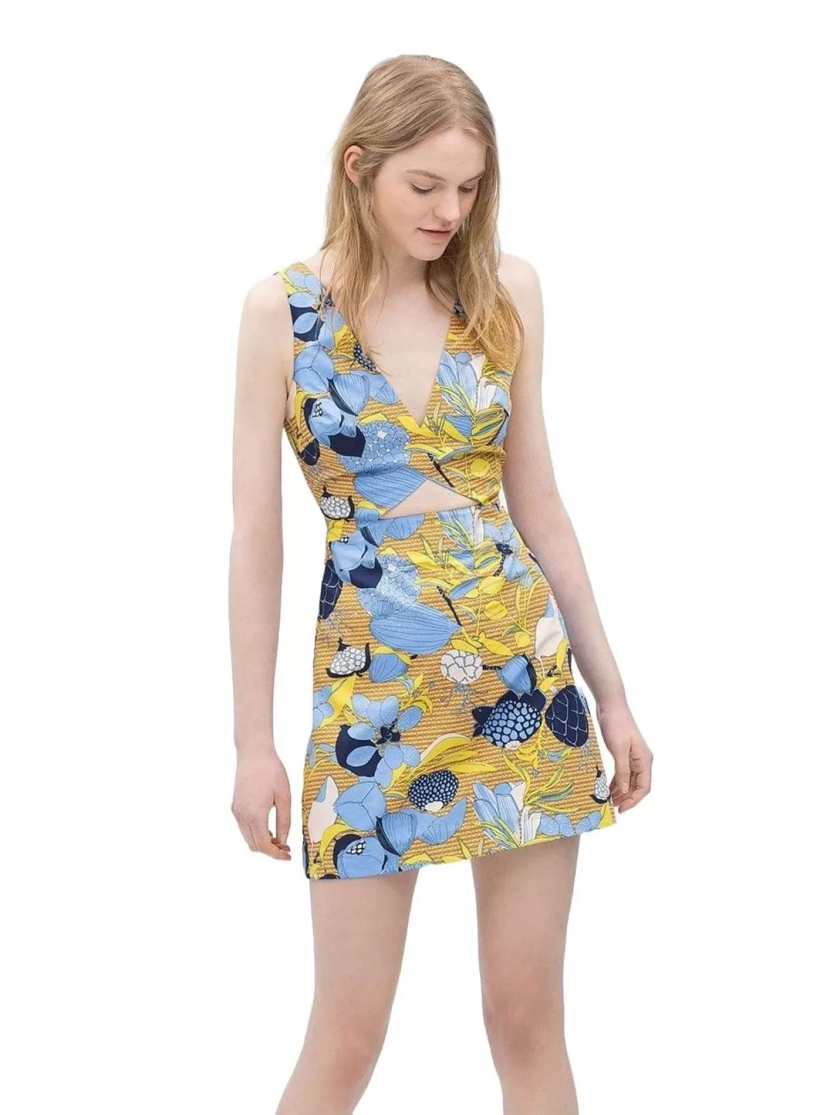Rochie casual Mini Zara M | Multicolor, Fără mâneci, Floral & Tropical, Cu decupaje, Bumbac