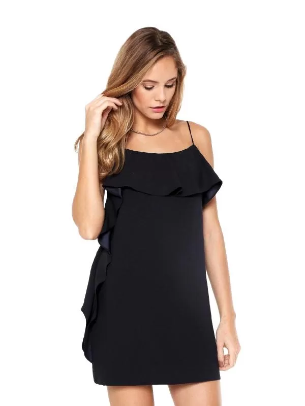 Rochie de seară Mango M | Albastru, Mini, Bretele subțiri, Monocrom, Volane