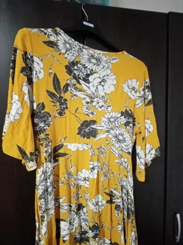 Rochie casual Yours EU 46 | Galben, Midi, Mânecă trei sferturi, Floral & Tropical, Vâscoză - Image 3