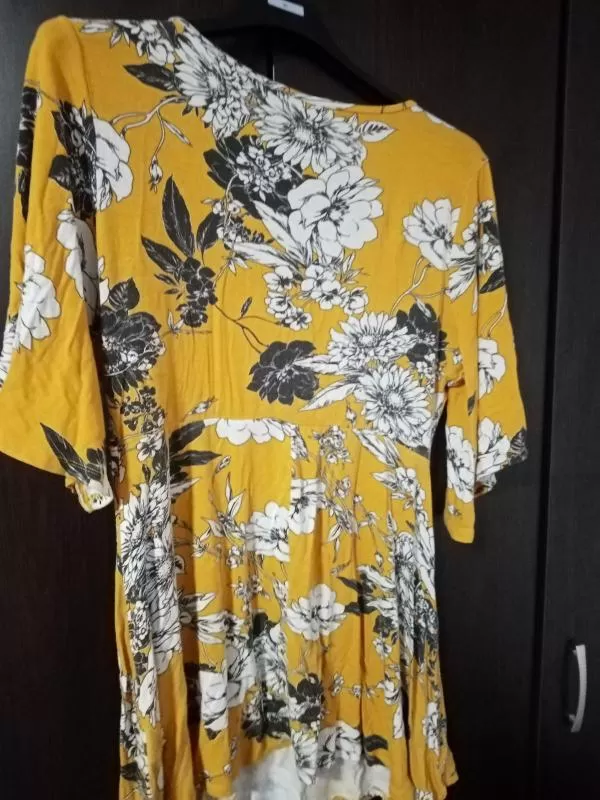 Rochie casual Yours EU 46 | Galben, Midi, Mânecă trei sferturi, Floral & Tropical, Vâscoză - Image 5