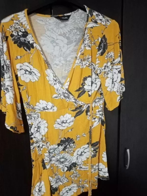 Rochie casual Yours EU 46 | Galben, Midi, Mânecă trei sferturi, Floral & Tropical, Vâscoză - Image 2
