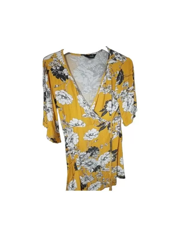 Rochie casual Yours EU 46 | Galben, Midi, Mânecă trei sferturi, Floral & Tropical, Vâscoză