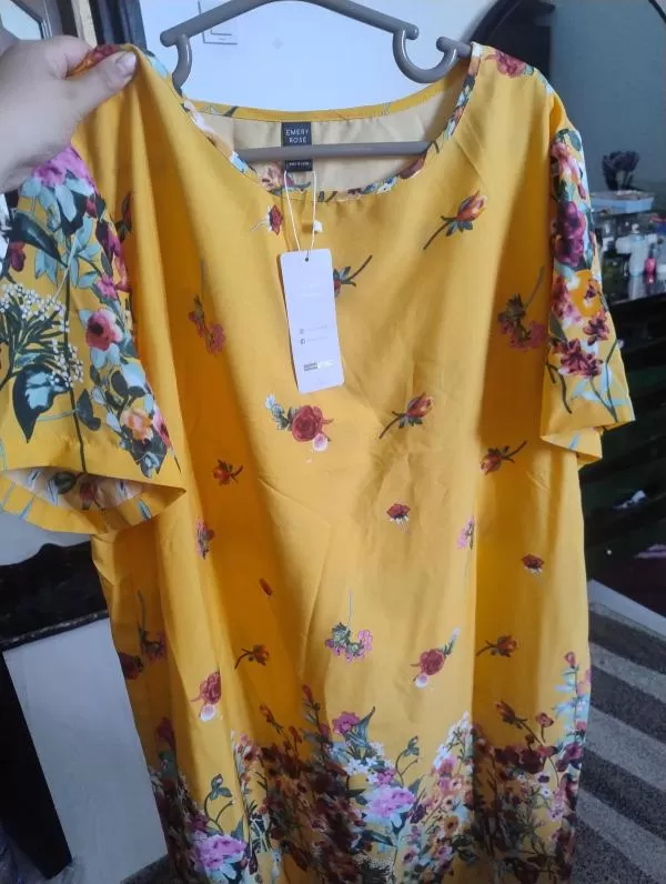 Rochie de vară Shein EU 48 | Portocaliu, Mini, Mânecă scurtă, Plus size, Floral & Tropical, Poliester - Image 5