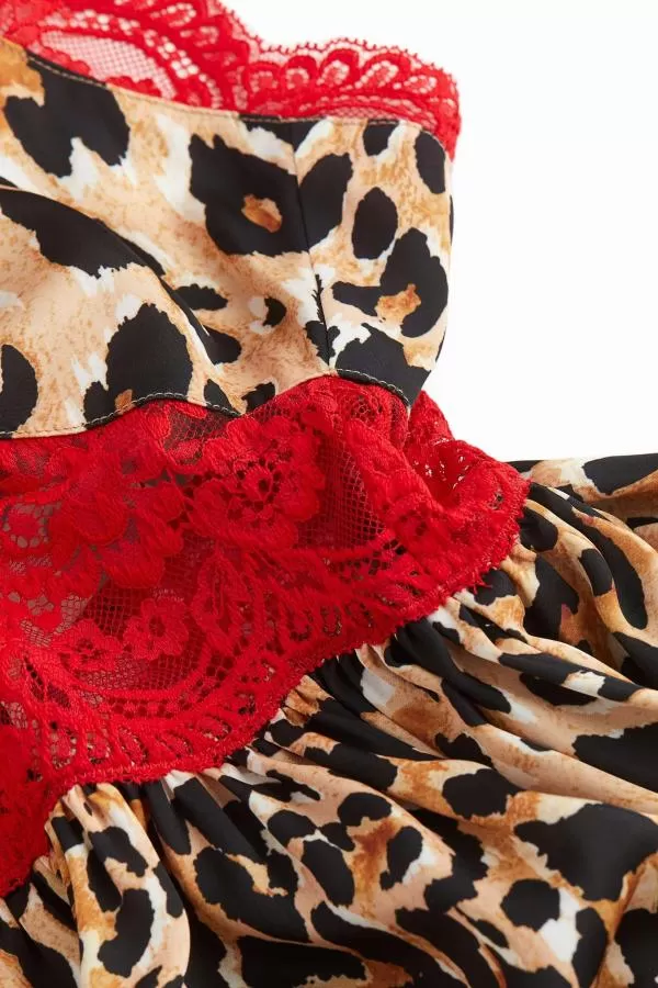 Rochie de vară Rabanne H&M EU 38 | Multicolor, Mini, Bretele subțiri, Animal print, Dantelă, Poliamidă - Image 4