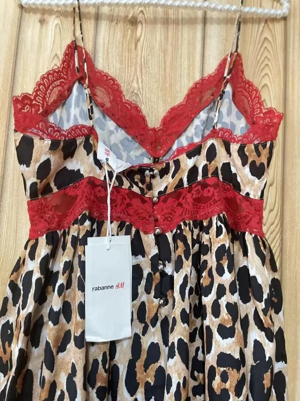 Rochie de vară Rabanne H&M EU 38 | Multicolor, Mini, Bretele subțiri, Animal print, Dantelă, Poliamidă - Image 8