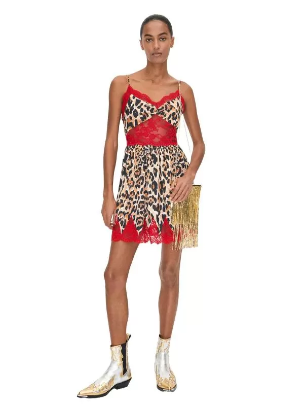 Rochie de vară Rabanne H&M EU 38 | Multicolor, Mini, Bretele subțiri, Animal print, Dantelă, Poliamidă