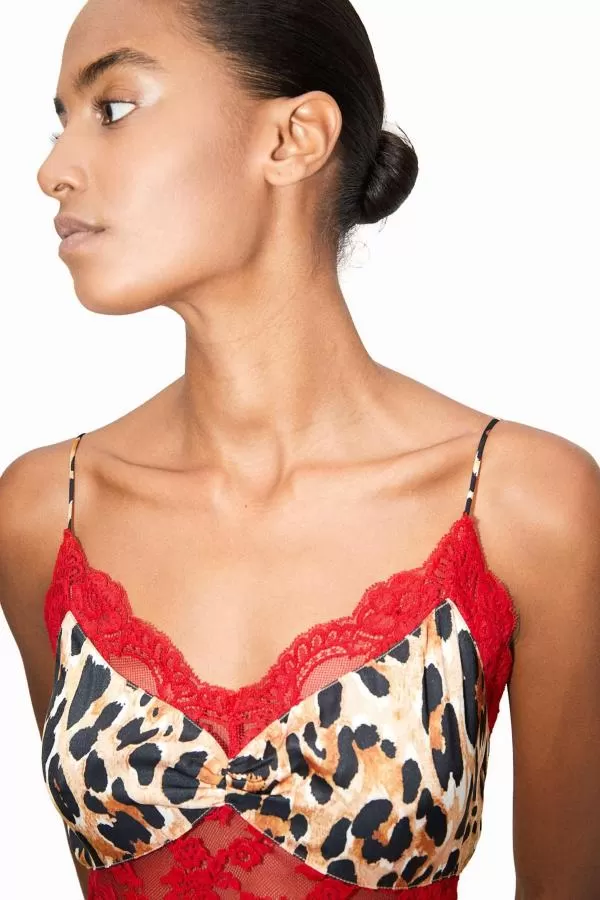 Rochie de vară Rabanne H&M EU 38 | Multicolor, Mini, Bretele subțiri, Animal print, Dantelă, Poliamidă - Image 3