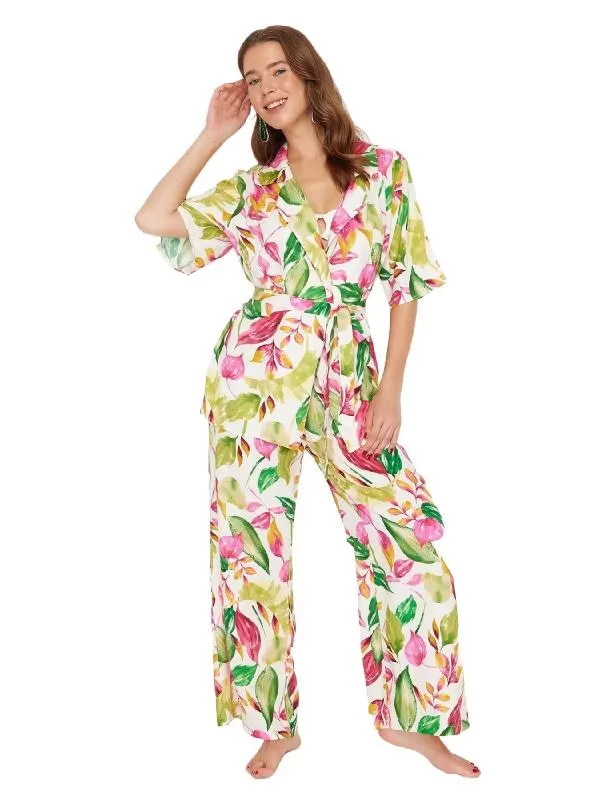 Costum cu sacou și pantaloni Trendyol EU 38 | Multicolor, Floral & Tropical, Poliester