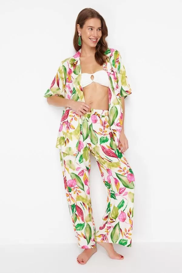 Costum cu sacou și pantaloni Trendyol EU 38 | Multicolor, Floral & Tropical, Poliester - Image 3