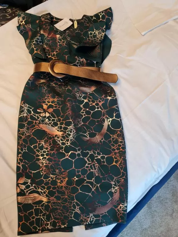 Rochie de seară DyFashion EU 40 | Verde, Mini, Fără mâneci, Volane, Vâscoză - Image 4