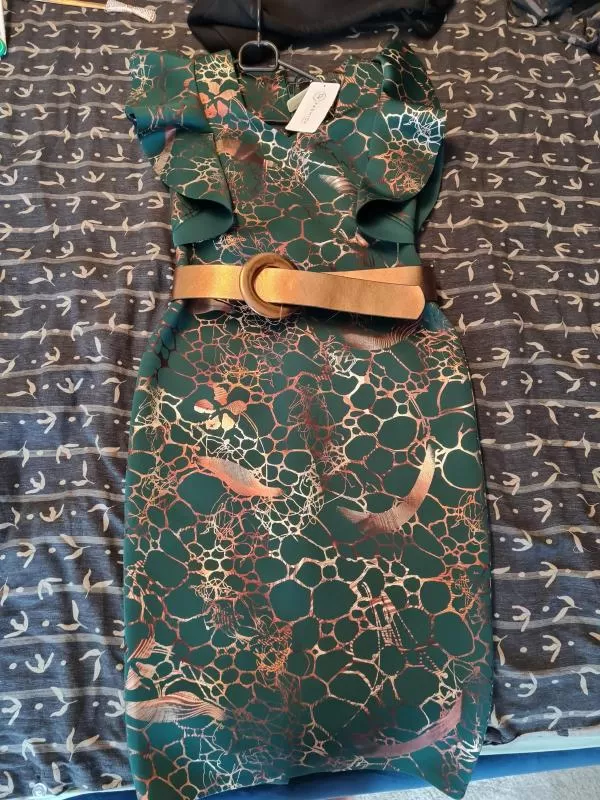 Rochie de seară DyFashion EU 40 | Verde, Mini, Fără mâneci, Volane, Vâscoză - Image 5