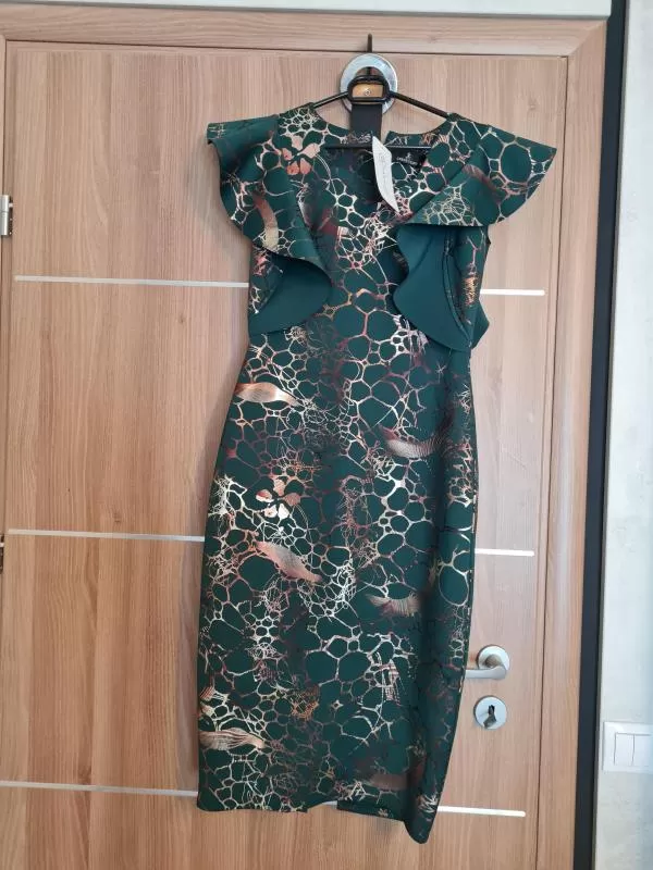 Rochie de seară DyFashion EU 40 | Verde, Mini, Fără mâneci, Volane, Vâscoză - Image 3