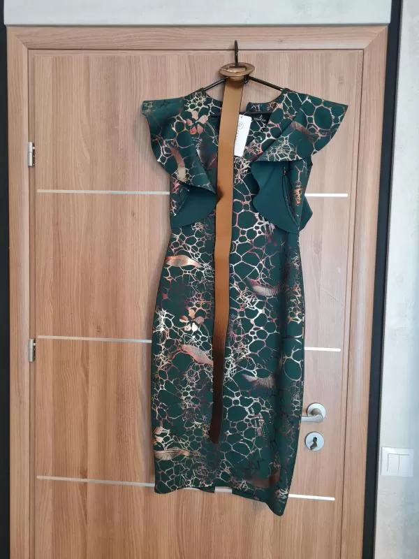 Rochie de seară DyFashion EU 40 | Verde, Mini, Fără mâneci, Volane, Vâscoză - Image 2