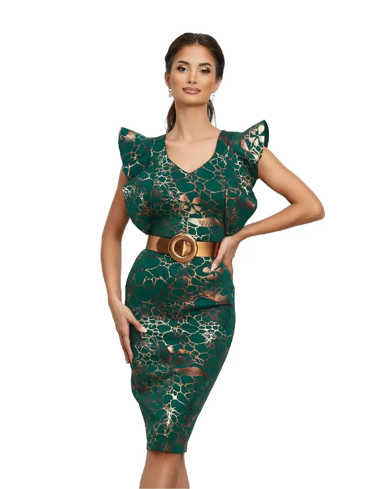 Rochie de seară DyFashion EU 40 | Verde, Mini, Fără mâneci, Volane, Vâscoză
