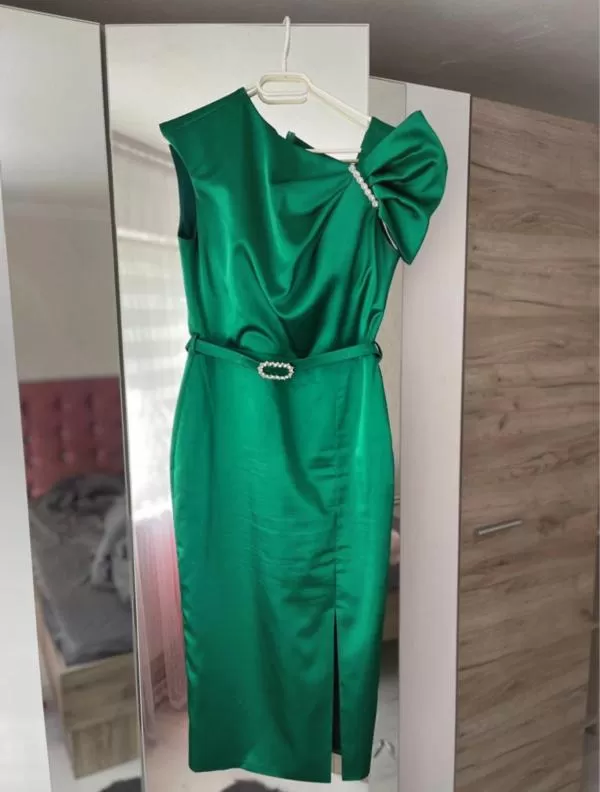 Rochie de seară Bia Fashion EU 40 | Verde, Midi, Fără mâneci, Satinat