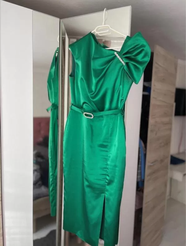 Rochie de seară Bia Fashion EU 40 | Verde, Midi, Fără mâneci, Satinat - Image 5